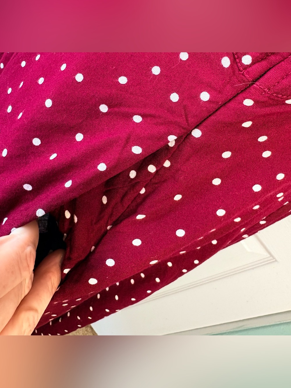 ESHAKTI Burgundy Polka Dot Button Down Midi Dress Pockets Medium - Picture 5 of 10